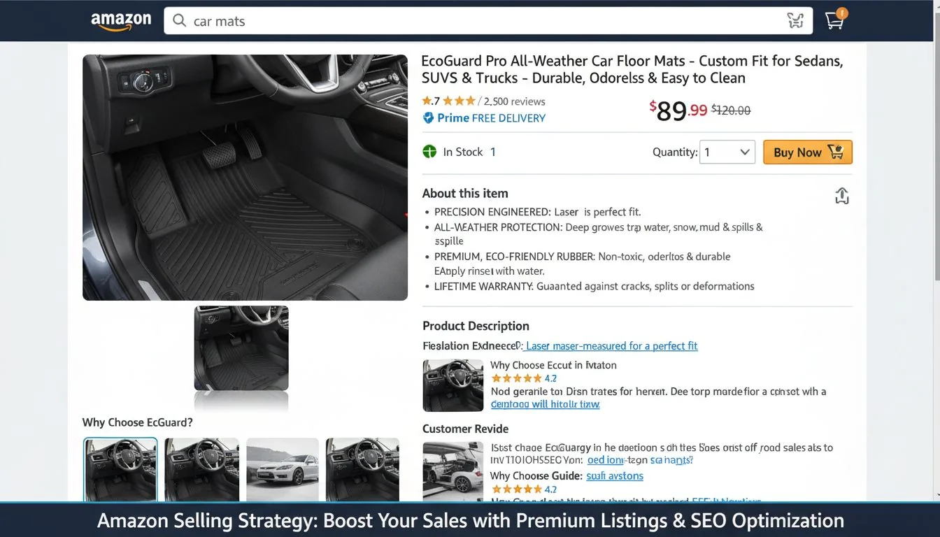 Amazon product listing example for car mats