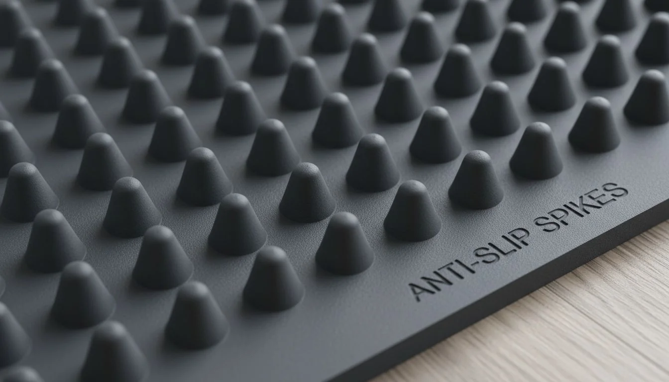 Underside of TPE mat showing anti-slip spikes