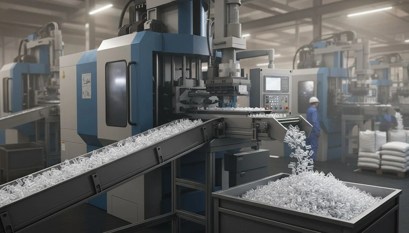 injection molding machine producing multiple plastic inserts