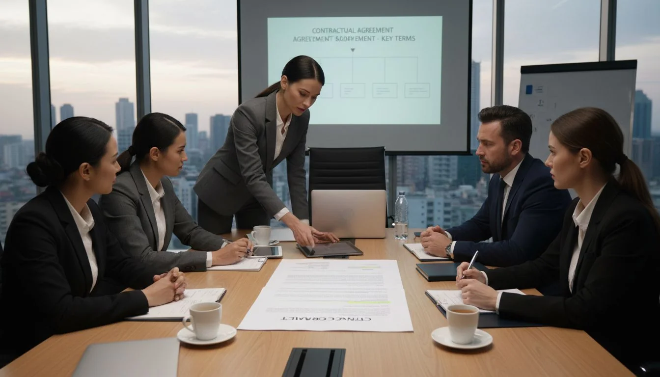Business meeting discussing contract terms