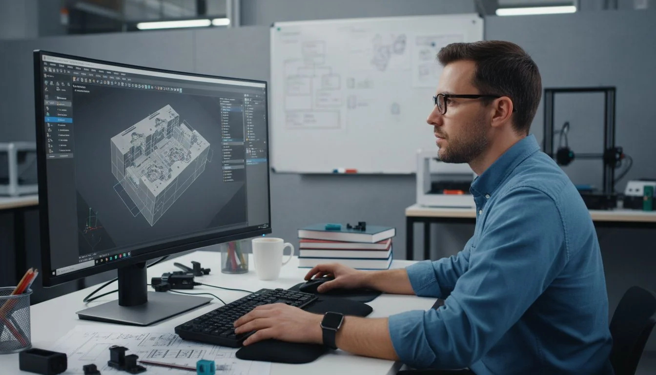 Engineer working on CAD software for mold design