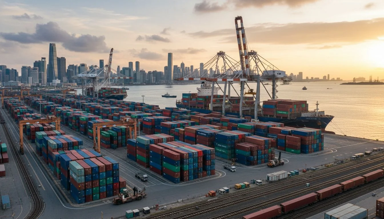 shipping containers at a port