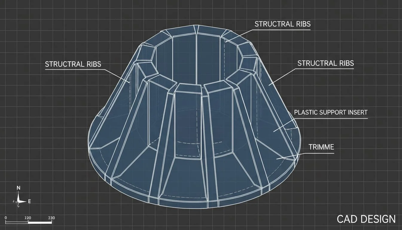 CAD drawing of a plastic support insert with structural ribs