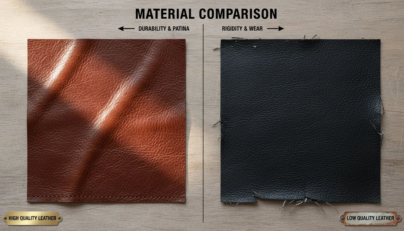 Comparison of high quality and low quality leather materials