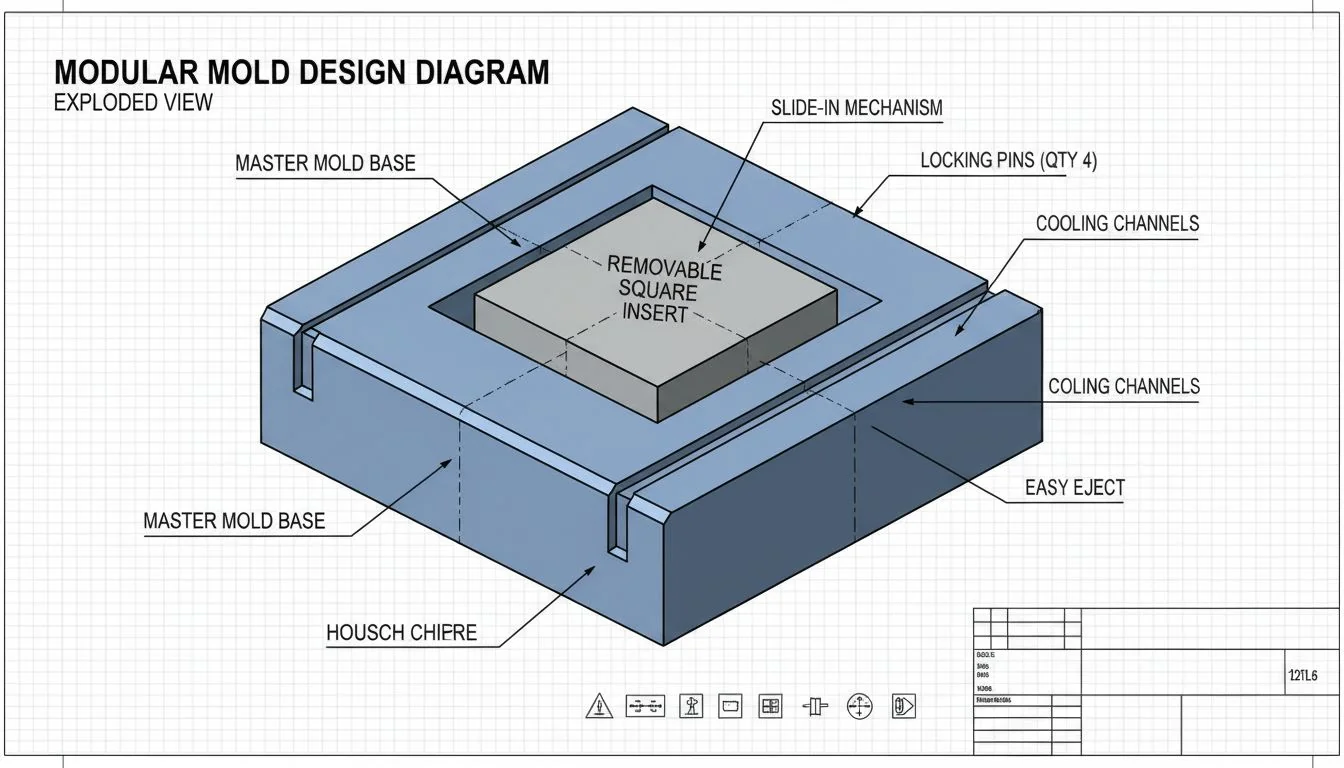 Diagram showing a master mold base and a removable square insert