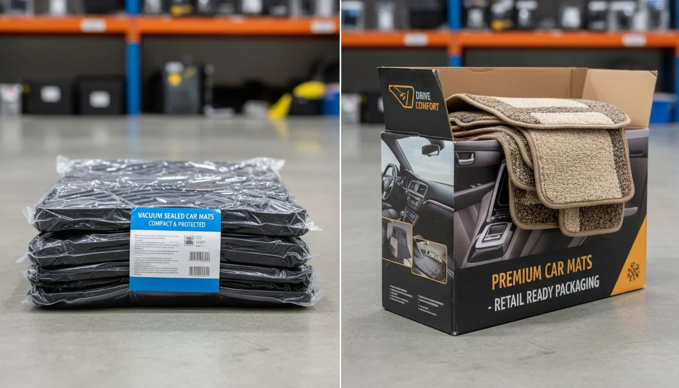 Vacuum packed car mats vs retail box packaging