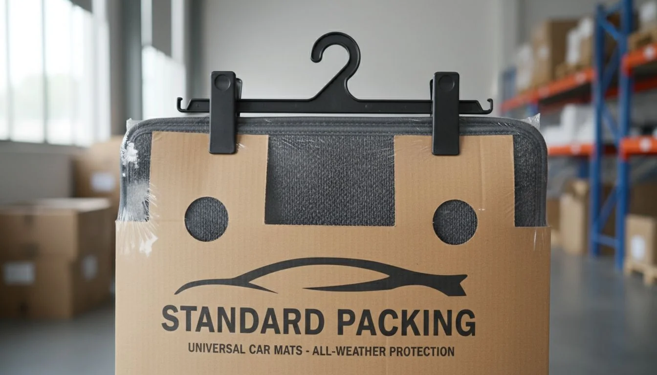 car floor mats with hanger and cardboard packaging